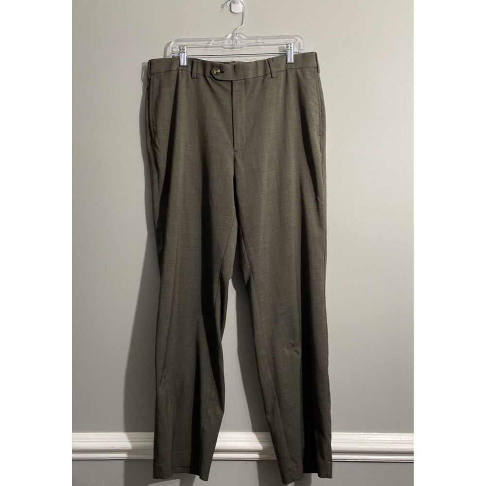 Savane Men’s Pants 36x32 Green – Flat Front, Comfort Waist, Casual Dress Slacks